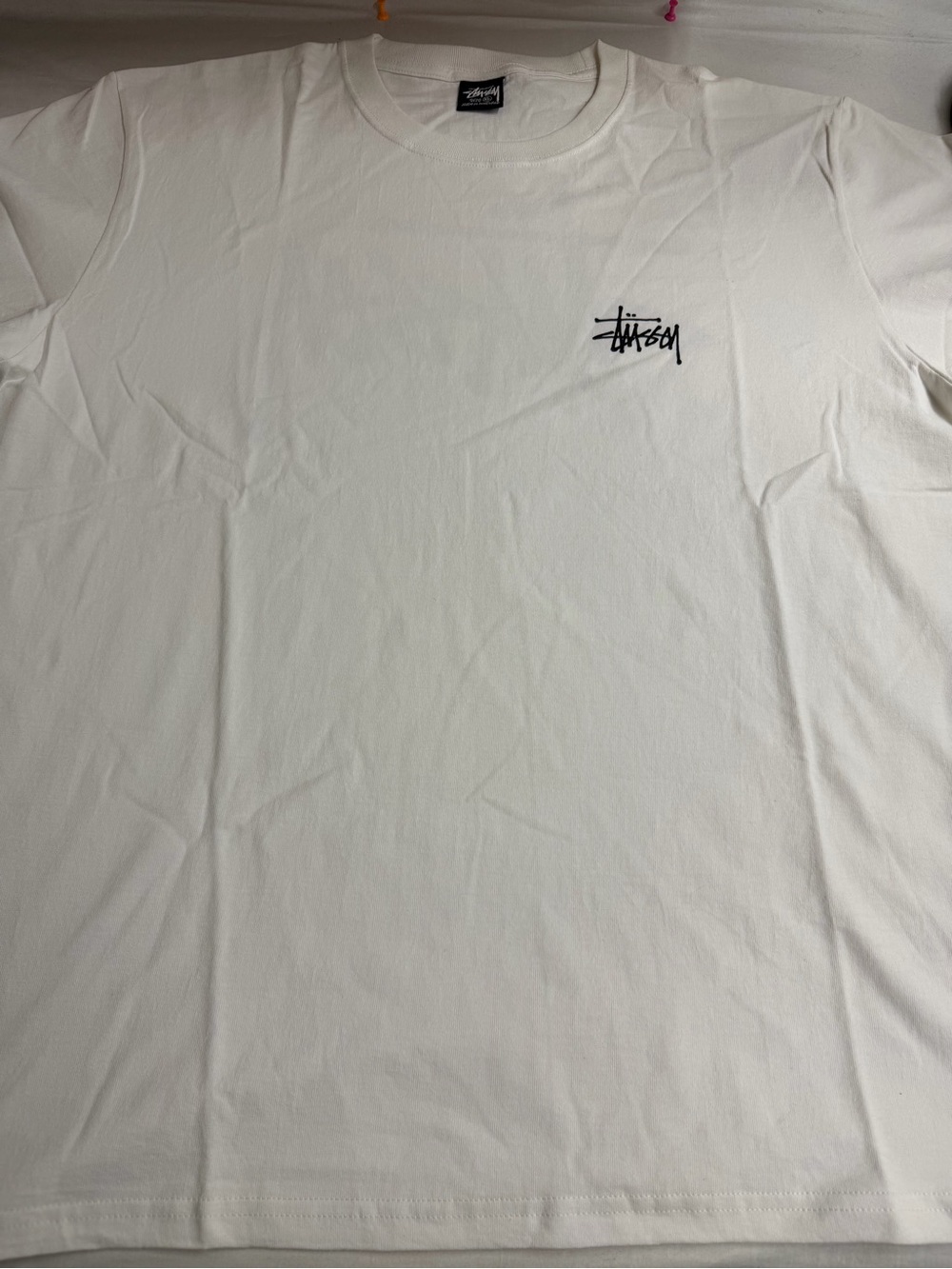 Stussy White Logo Crewneck T-Shirt for Men